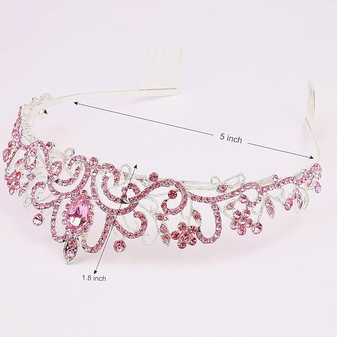 Didder Silver Tiaras and Crowns for Women, Pink Crystal Tiara Crowns For Women Girls Elegant Crown with Combs Princess Crown Tiara Birthday Crowns for Women Bridal Wedding Prom Birthday Party