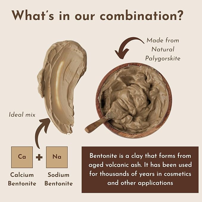 Bentonite Clay Powder For Face, Body & Hair, Deep Pore Cleansing & Detox, Indian Healing Calcium & Sodium Clay, For Masks & Bath 32 oz (920g)