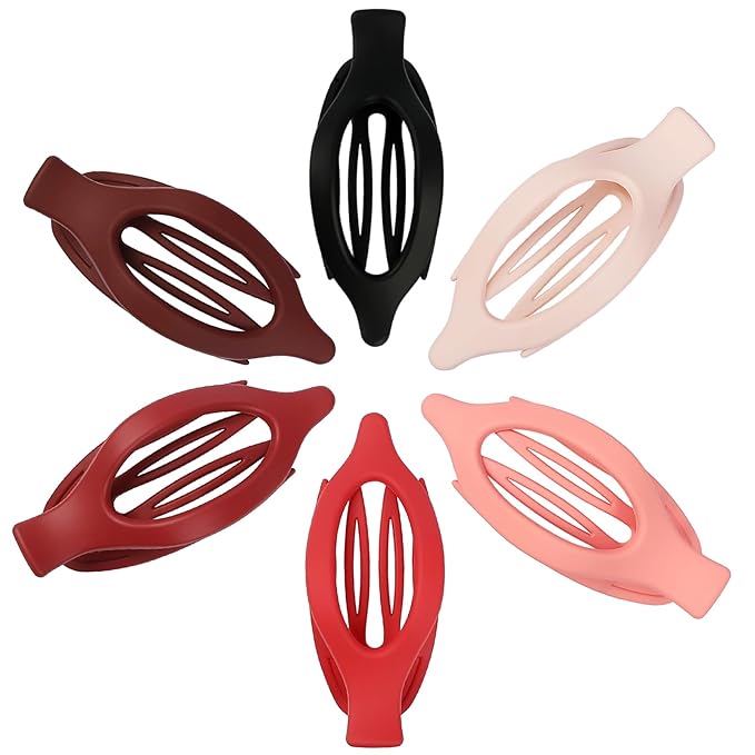 Flat Hair Clips for Women - 6 PCS French Flat Claw Clips Medium Hair Clips for Girls Large Hair Claw Clips for Thick or Thin Hair Strong Hold No Slip Hair Accessories for women (Red)