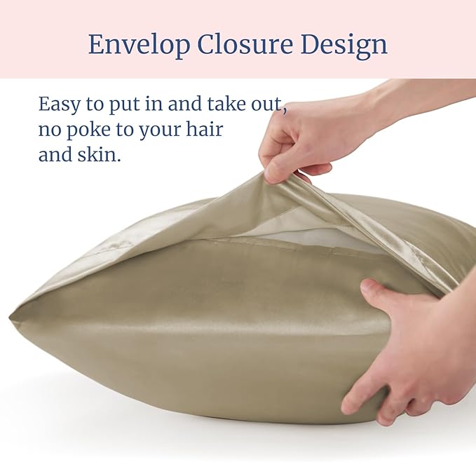 BEDELITE Satin Pillowcase for Hair and Skin, Super Soft and Cooling Similar to Silk Pillow Cases 2 Pack with Envelope Closure, Gift for Women Men(20"x30" Queen Size, Taupe)
