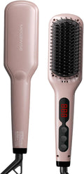 Updated 2025 MEGAWISE Hair Straightener Ceramic Brush ; Anti-Scald Dual Voltage Flat Iron Hot Brush | Rotatable Cord |Auto Shutoff | Anti-frizz |for All Hair Types (Pink)