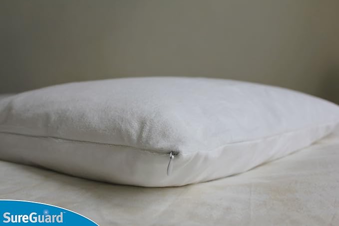 Set of 2 Body Size SureGuard Pillow Protectors - 100% Waterproof, Bed Bug Proof, Hypoallergenic - Premium Zippered Cotton Terry Covers