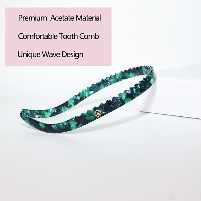 Headband Designed for Eyewear,Flex No Pressure Comfortable Hair Band Fashion Acetate Headbands for Womens Sisters Girls Gifts-Lake Green