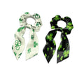Green Four Leaf Ribbon Bow Hair Ties for Girls 2 Pcs Paw Print Scrunchies with Ribbon Tails St Patricks Theme Hair Scarf Scrunchy No Damage