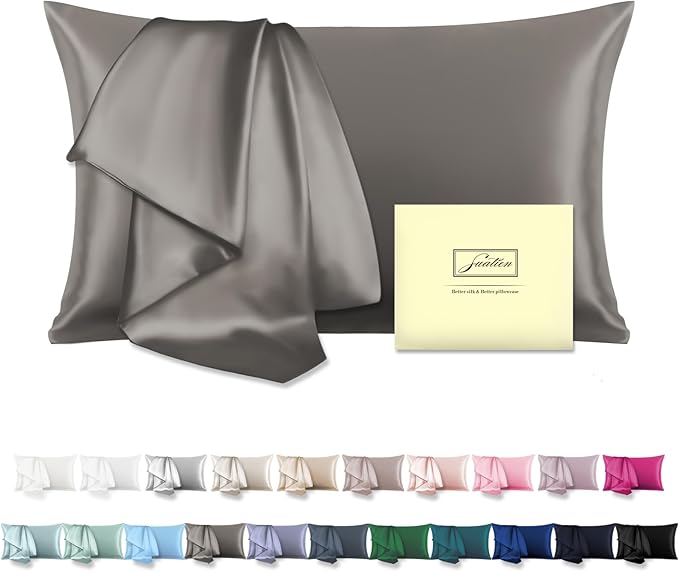 Mulberry Silk Pillowcase for Hair and Skin Pillow Case with Hidden Zipper Soft Breathable Smooth Cooling Silk Pillow Covers for Sleeping (Gray, King（20"X 36"）)