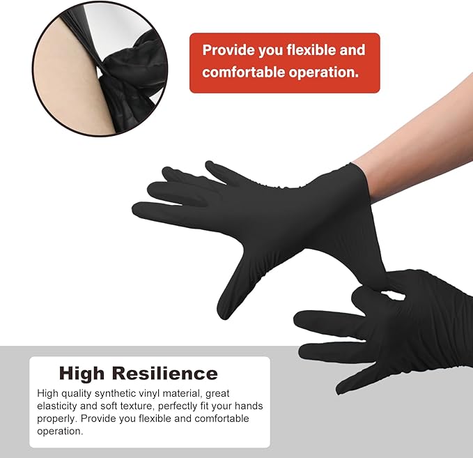 Disposable Gloves Medium, Nitrile and Vinyl Blend Latex Free Gloves, 4 Mil,1000 Pc. Food Grade Glove for Cleaning, Food Prep, Hair Dye, Tattoo, Black