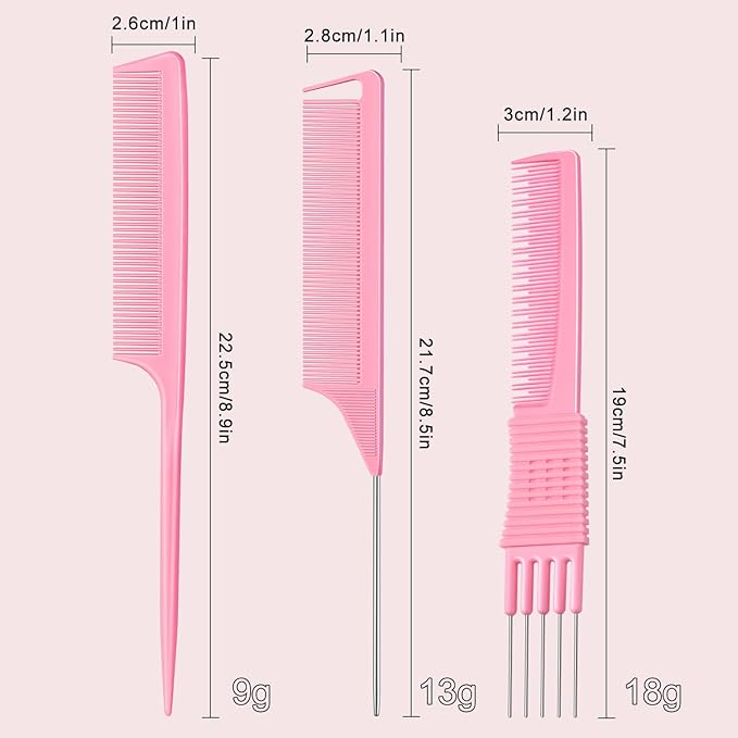 TsMADDTs Hair Combs Set, 3PCS Fine Tooth Rat Tail, Parting, Lift Teasing Combs for Women and Men Hair styling