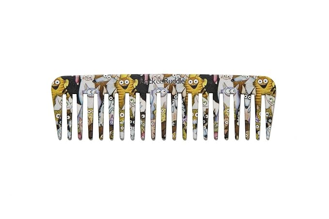 Rock & Ruddle Wide Tooth Comb. Perfect for Detangling Wet Hair and Applying Hair Color. Cats & Dogs Design