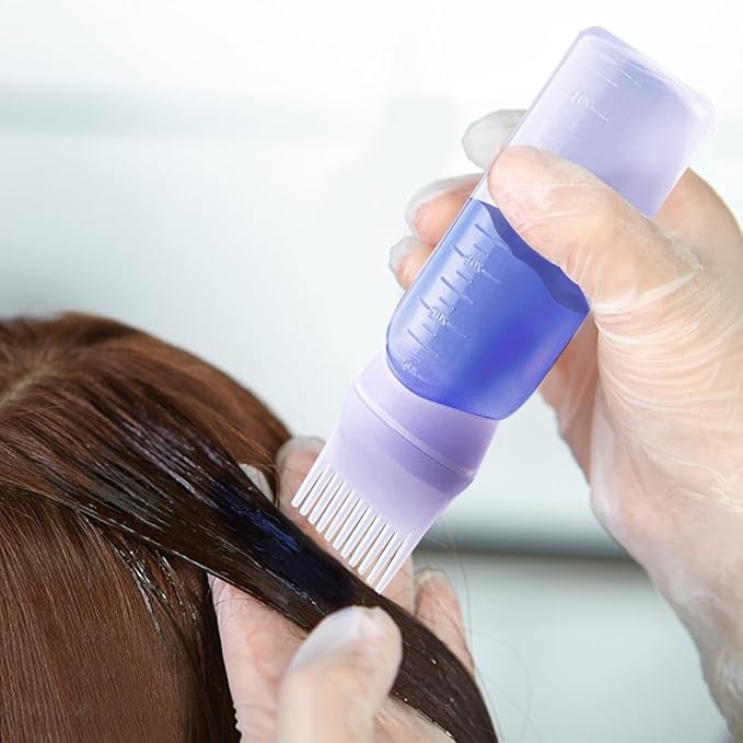 ELANE 4 Pack Hair Oiler Comb Bottle,Root Comb Applicator Bottle for Hair Oil Scalp Hair Oiling Applicator(2Purple+2White)