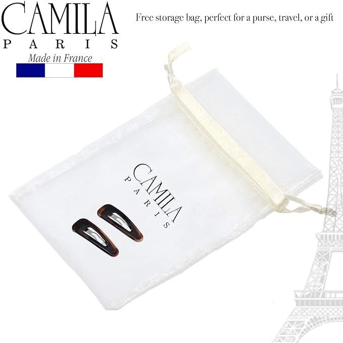Camila Paris CP1309/2 French Hair Barrettes Clips, Snap Hair Slides Clic Clac for Women, Styling Girls Side Slide-in Metal Pin Hair Accessories for Women. Strong Hold, No Slip Grip, Made in France