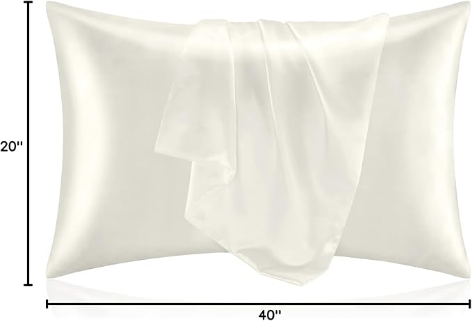 BEDELITE Satin Pillowcase for Hair and Skin, Super Soft and Cooling Similar to Silk Pillow Cases 2 Pack with Envelope Closure, Gift for Women Men(20"x40" King Size, Ivory)