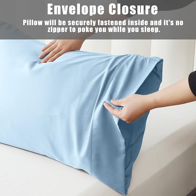 Pillow Cases King Size 2 Pack, Bamboo Rayon Cooling Pillowcases with Envelope Closure, Cool Breathable Pillow Case for Hot Sleepers & Night Sweats, 20x40 inches,Aqua Blue