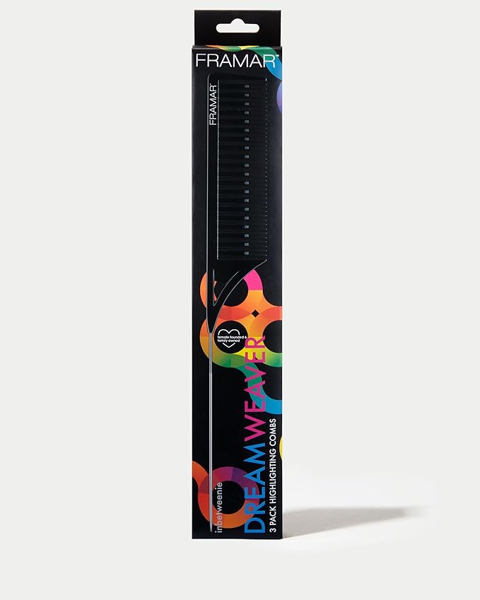 FRAMAR Dreamweaver Highlight Comb Set - Professional Highlighting Comb With Parting Tip, Foiling Combs For Highlighting, Highlight Combs For Highlighting – 3 Pack Black