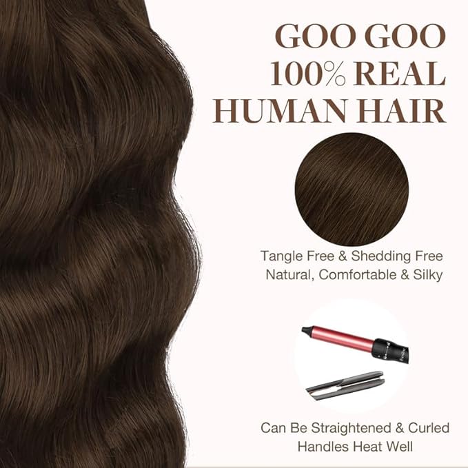 GOO GOO Tape in Hair Extensions Human Hair, 4A Chocolate Brown, 20inch 100g 40pcs, Skin Weft Seamless Invisible, Silky Straight with Thick Ends, Remy Human Hair