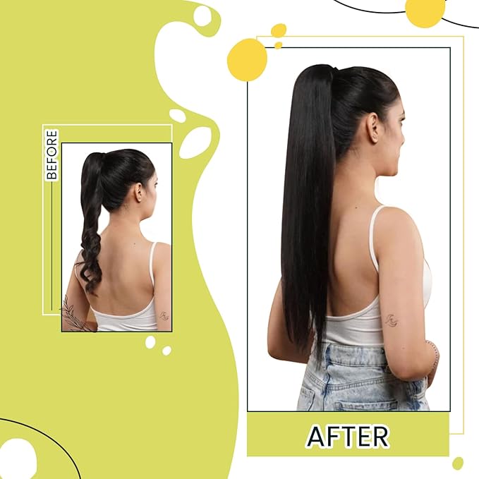 RUNATURE Black Ponytail Extension Human Hair, Clip in Ponytail Hair Extensions for Women, Comfortable Lace Ponytail Extension, Long Straigth Hair, Wrap Around, 18 Inch 80g #1 Jet Black