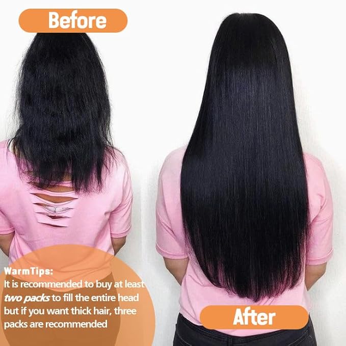 Straight Clip in Hair Extensions Real Human Hair 8Pcs Remy Human Hair Clip ins for Women, Natural Soft Silk Straight Human Hair 120g 20inch #1B Natural Black