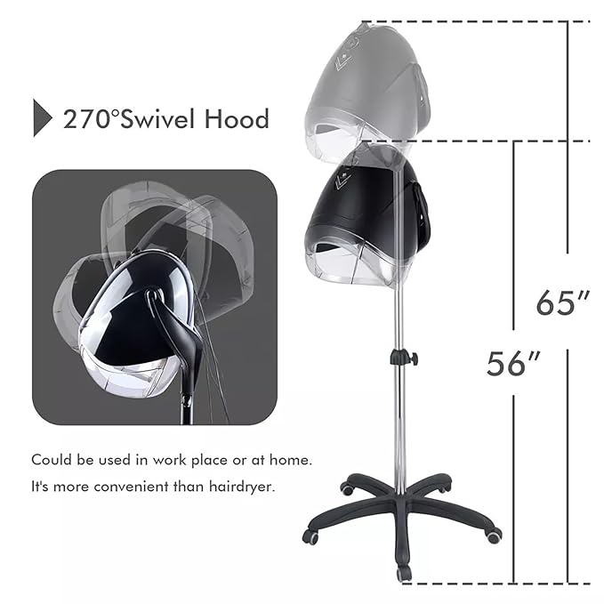Black,B,Wall Mounted Hair Dryer,Fast Hair Drying Low Noise,Timer 0-60 Min,Steamer Hat Deep Conditioning Heat Steaming Salon Equipment Hooded Machine Used in Hair Processor