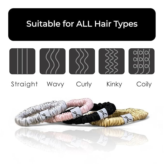Silk Scrunchies for Women No Damage Mulberry Silk No Slip 4 Pack-Elastic Ponytail Girls Hair Ties | Skinny Hair Ties for Thin Thick Wavy or Curly Hair | No Crease for Sleep and Sports (4, Everyday)