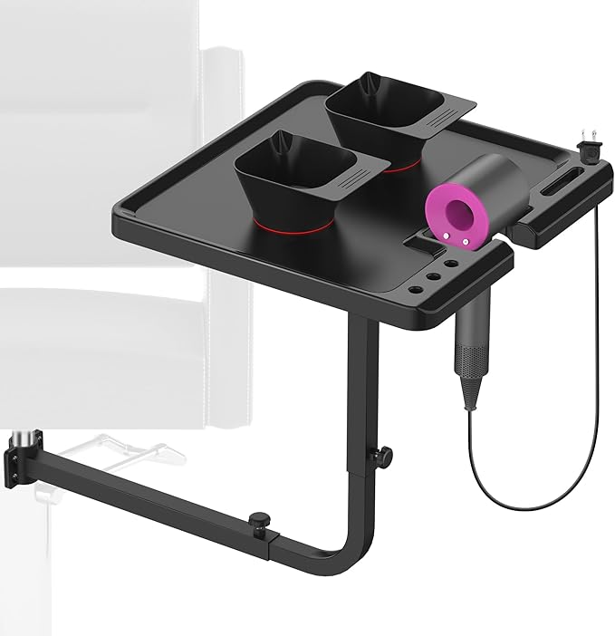 TASALON Salon Metal Tray Attached to Chair 360 Degree Rotation Barber Chair Tray for Dental, Cart with 2 Magnetic Bowls,Fully Adjustable Hairstylist for Barber Tattoo Tools