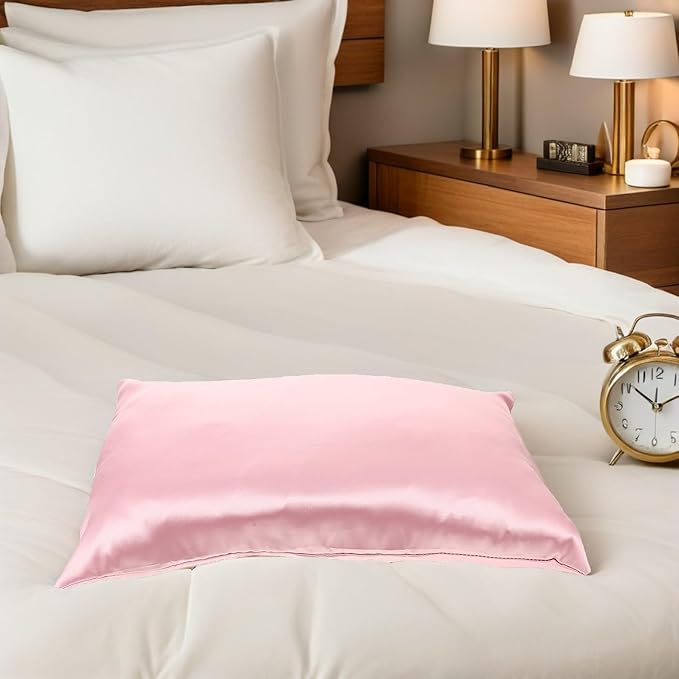 TOYANDONA 2pcs High-Density Faux Silk Pillowcase with Hidden Zipper Soft Smooth Travel and Home Pillow Cover for Hair Protection and Skin Care Lightweight Pink