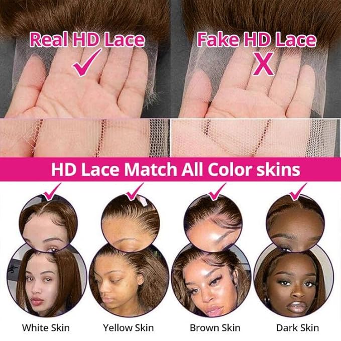 250% Density 5x5 SKINLIKE Real HD Lace Closure Wig, Loose Wave 0.10mm Ultra-thin Swiss Lace Pre-plucked Bleached Small Knots Chocolate Brown Human Hair Wig 20 Inch