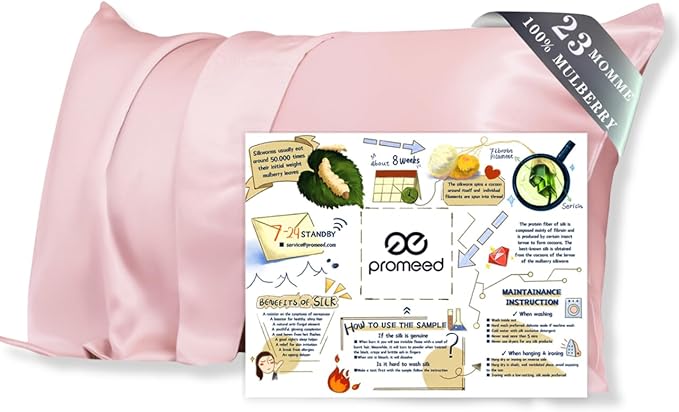 PROMEED 23 Momme 6A+ Mulberry Silk Pillowcase with Zipper, Premium Real Silk Pillow Cases for Women Hair, Natural Silk Anti Acne Pillowcase (Standard 20"x26", Pink)