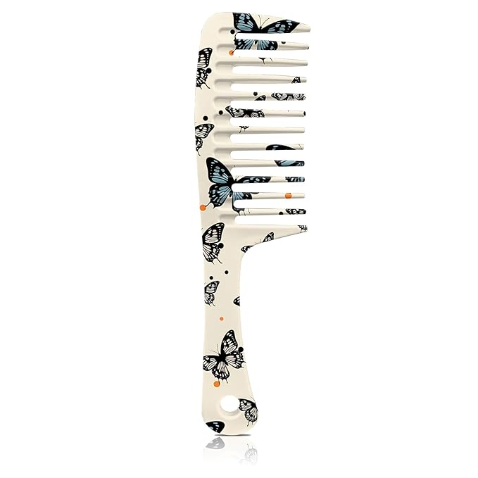 Wide Tooth Comb,Effortless Tangle Removal for Curly, Wet, Long Hair Wet,Cute Aesthetic Design for Women Men and Girls (Beige-09)