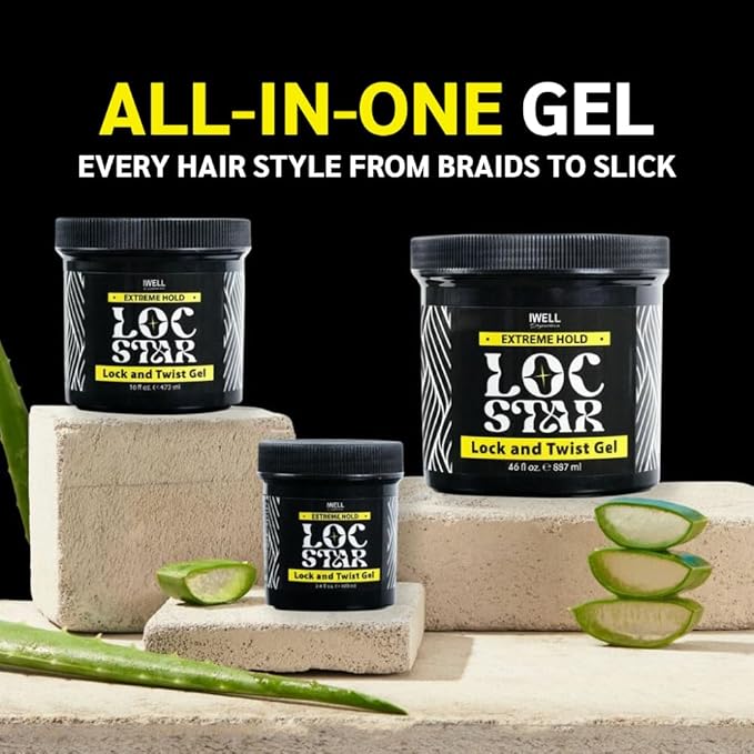 Loc Star Braid & Loc Gel, 3.4 fl oz | Extreme Hold for Braids, Locs, Twists, Cornrows & Edges | Smooths & Tames Frizz | No Heavy Residue | Long-Lasting | With Aloe Vera