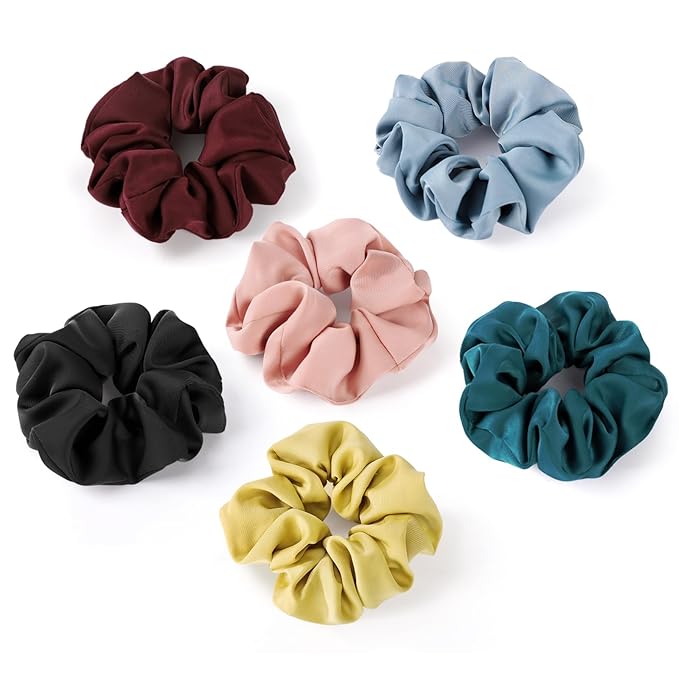 6Pcs Scrunchies for Women, Premium Satin Hair Scrunchies Sleep, All Hair Types, Colorful