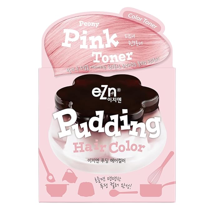 eZn Pudding Hair Dye, Ammonia-Free, Semi-Permanent DIY Korean Hair Dye Color with Keratin (Pink_Toner)