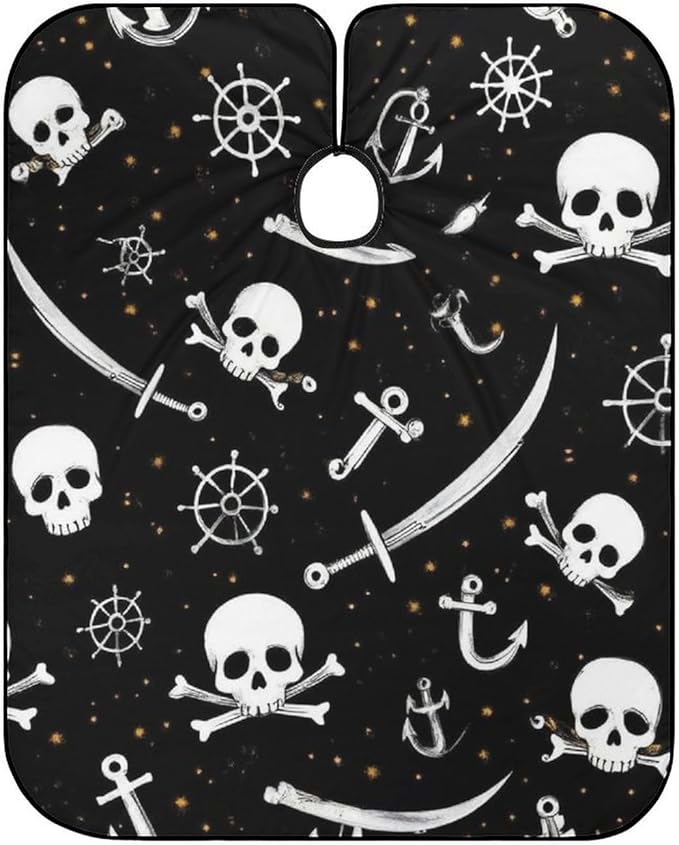 Women's Fashion Hair Cutting Cape with Adjustable Closure Barber Cape Nautical Anchor Pirate Skulls