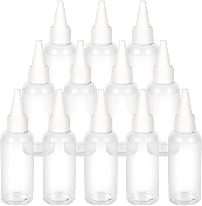 TRENDBOX 2oz / 60ml Hair Color Applicator Bottles Pointed Mouth Top Cap Bottles Twist Cap for Essential Oils, Liquid - 12 Pack