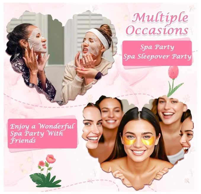 110PCS Spa Party Supplies for Girls Spa Party Favors Include Face Masks Skincare, Hand Cream, Lip Balm, Eye Patches, Lip Mask, Mini Hair Brush, Stocking Stuffers for Teen Girls, Sleepover Party Gifts