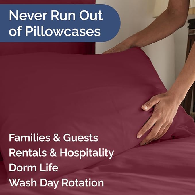 Queen Pillow Cases Set of 8 - Ultra Soft Hotel Quality Pillowcase Covers - Comfy, Cozy & Wrinkle Free - Shrink, Stain and Fade Resistant - Machine Washable Pillow Protectors - 8 Piece Set - Burgundy