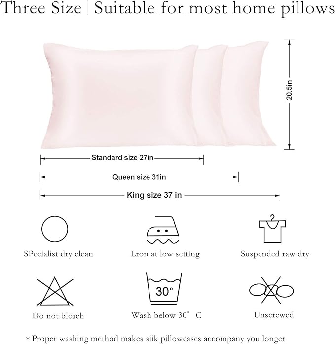 Silk Pillowcase for Hair and Skin 2 Pack 100% Mulberry Silk Bed Pillowcase Hypoallergenic Soft Breathable Both Sides Silk Pillow Case with Hidden Zipper, Pillow Cases (Queen, Light Pink)