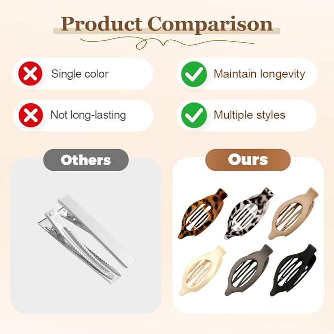 Flat Hair Clips for Women, French Hair Claw Clips for Thick, Thin, Long & Short Hair, Duck Billed Clips, No-Slip Grip Hair Styling Accessories for Women Girls Daily Use (Black 6PCS)
