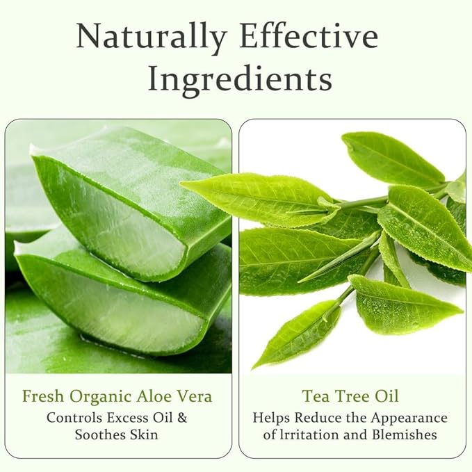Aloderma Aloe Vera Gel + Tea Tree Oil, Made with Refreshing Organic Aloe for After Sun Skin Care, Multipurpose Use for Hair and Scalp, and Face or as a Shaving Gel or Aftershave - 10.6Oz x 6btls