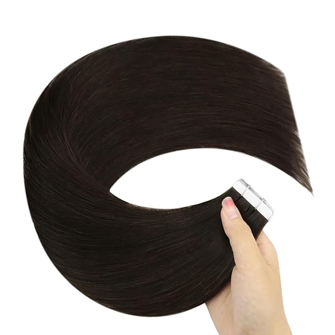 YoungSee Seamless Tape in Extensions Human Hair Dark Brown Tapes Hair Extensions Real Human Hair Brown Hair Extension Tape-in Remy 20 Inch 20pcs 50g Silky Straight Hair