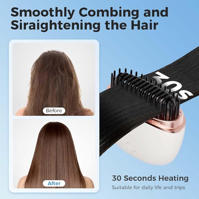 Mini Straightener,Portable Fast Heating Hair Straightener Comb with Mirror,Wireless 2-in-1 Hairs Dressing Combs for Home Travel Gifts,Straight Hair Comb with 3 Adjustable Temperatures (Green)