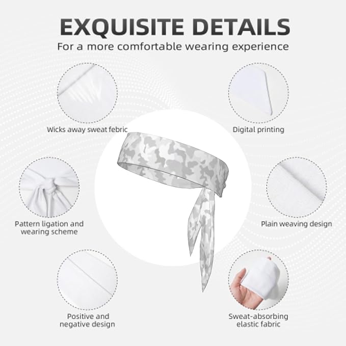 Sports Tie Headband Bandana Running Athletic Sweat Band Elastic Adjustable Sport Head Tie for Men Women Head Ties Ninja Tie Headbands Tennis Sweatbands Soccer Basketball Teams Running Head Band