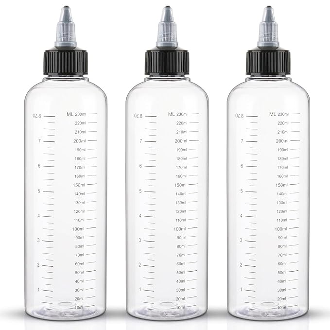 Cosywell Applicator Bottle for Hair Dye 8.5oz 3 Pack With Graduated Scale, Twist-On Top Tip Cap, Empty Plastic Color Oil Squeeze Bottles