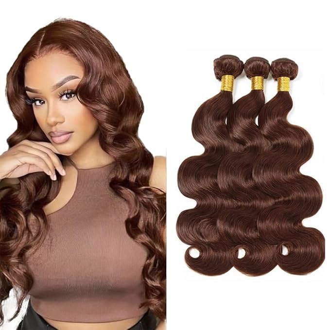 Color 4 Bundles Human Hair Brown Body Wave Bundles 12 14 16 Inch Niegmeag Brazilian Virgin Remy Hair Extensions Double Weft Soft and Silky Chocolate Brown Body Wave Bundle 150g