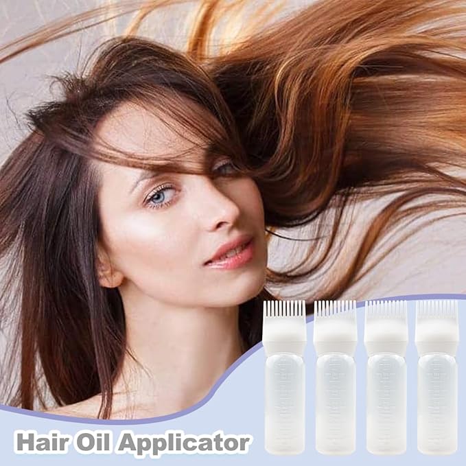 4 PCS Root Comb Applicator Bottle,Hair Oil Applicator Bottle for Hair Dye Shampoos Salons.6oz（white）