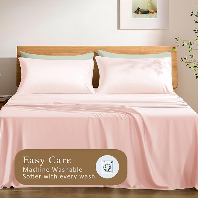 TOSMO Luxury Pillow Case Set of 2 - Cooling Viscose Derived from Bamboo - Oeko-TEX, Breathabl Silky Soft Pillow Cases with Envelope Closure (King / 20x40, Pale Pink)