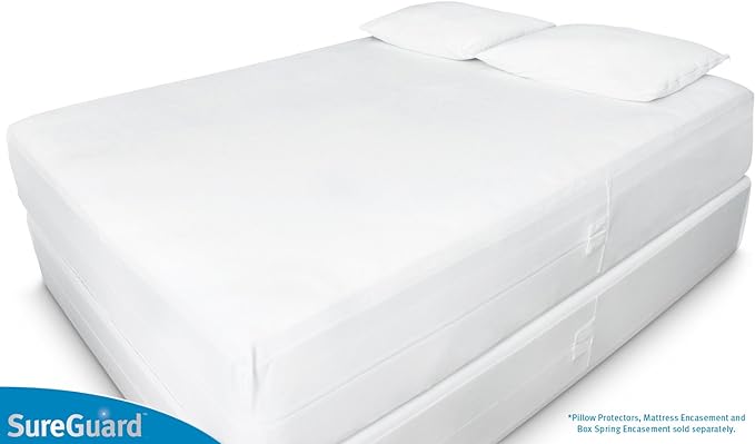 Set of 2 Queen Size SureGuard Pillow Protectors - 100% Waterproof, Bed Bug Proof, Hypoallergenic - Premium Zippered Cotton Covers - Smooth