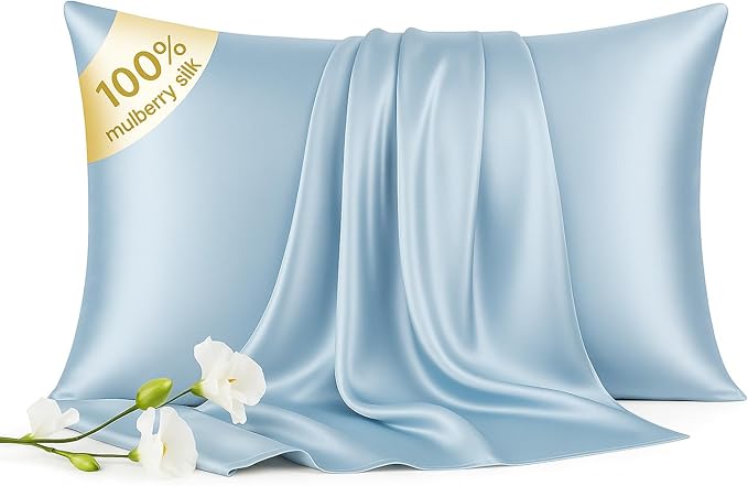 Luxury 6A Mulberry Silk Pillowcase & Silk Pillow Case for Hair & Skin – Anti-Wrinkle, Hidden Zipper – Best Beauty Sleep Solution for Women (Light Blue, King)
