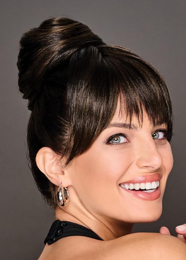 Hairuwear Hairdo Trendy Fringe and Bun Hairpiece With Fashionable Bangs and Side Piece, SS12/22 Rooted Cappuccino