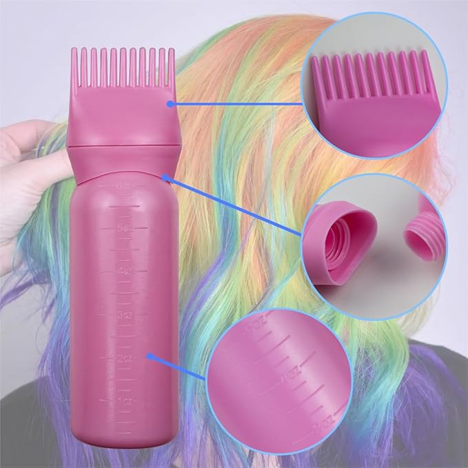 4 Pack Root Comb Applicator Bottle, Hair Oil Applicator, Oil Comb Applicator Bottle for Hair Dye Shampoos Hair Salons (Black+White+Purple+Pink)