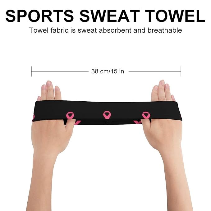 Headband Non Slip Sports Sweatband for Men & Women (Neon Pink Ribbon Breast Cancer Awareness)