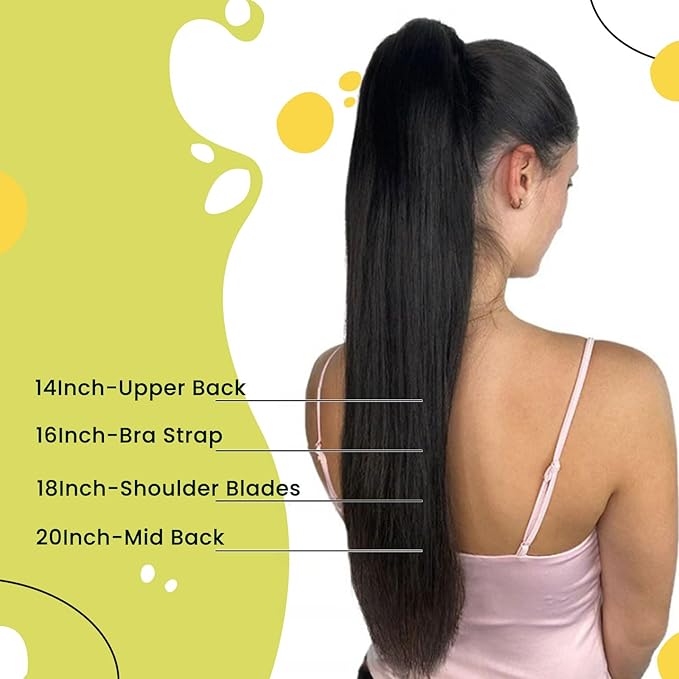 RUNATURE Dark Brown Ponytail Extension Real Human Hair Short Ponytail Hair Extensions Remy Hair Straight Brazilian Pony Tails Hair Extensions Clips 12 Inch Human Hair Ponytail Extension Silky 70g